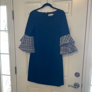 Eliza J Navy Blue Dress with Ruffled Sleeves
